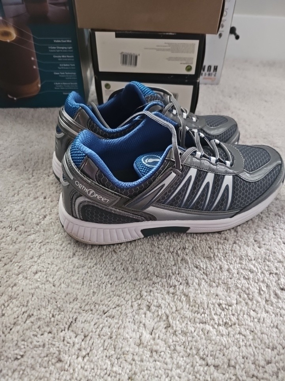 OrthoFeet Sprint 672 Men's Grey Blue Orthopedic Walking Shoes Sneakers 11 D